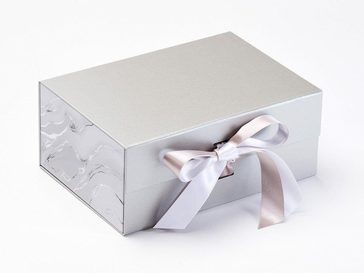 Smoke Marble FAB Sides® Featured on Silver Gift Box with White and Silver Satin Double Ribbon