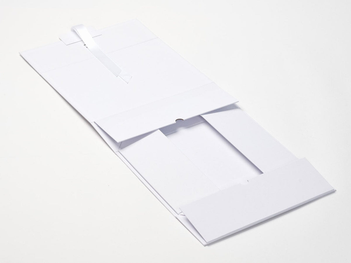 White A4 Deep No Magnet Gift Box Changeable Ribbon Open Flat