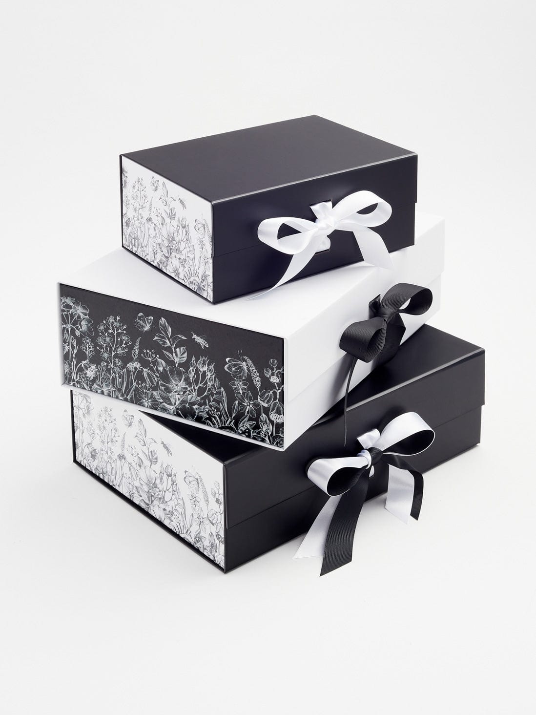 White Botanical Sketch FAB Sides® Featured on Black and White Gift Boxes