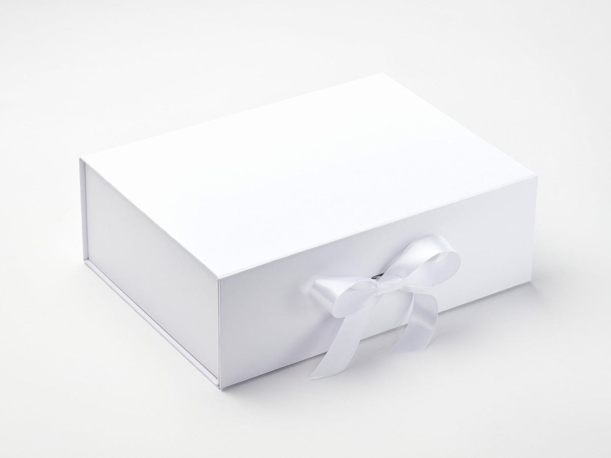 White A4 Deep No Magnet Gift Box with Changeable Ribbon