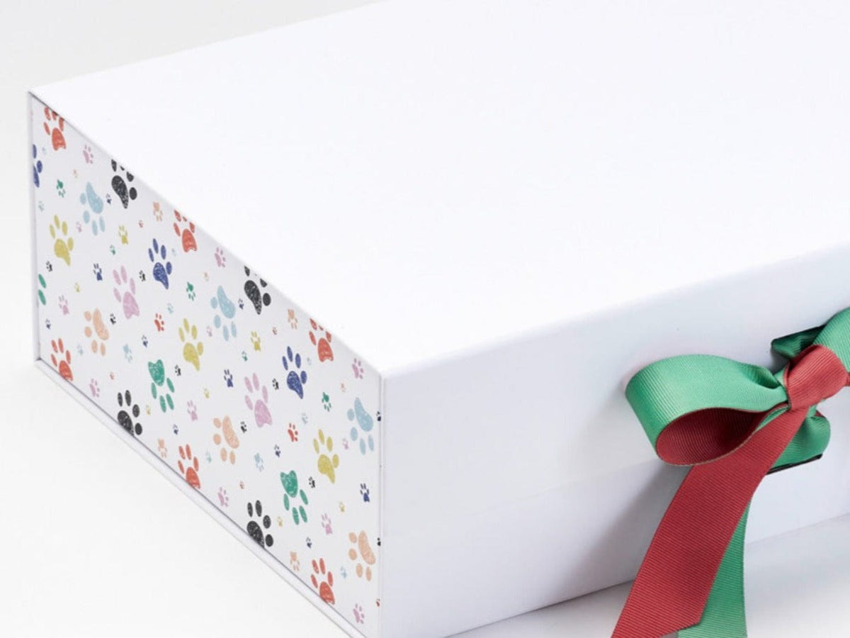 Paw Prints FAB Sides® Featured on White Gift Box with Sage Green and Cinnabar Ribbon