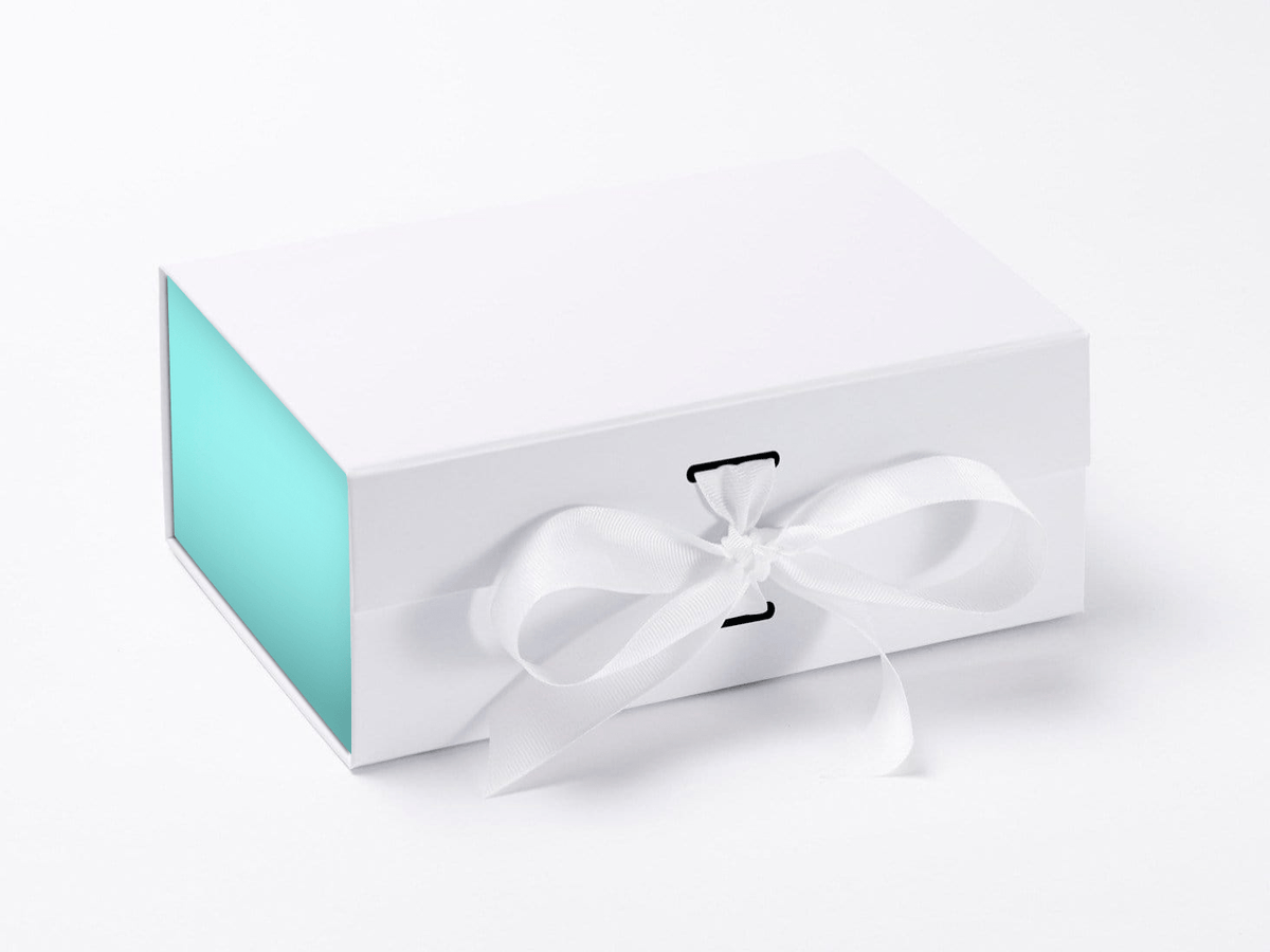 White A5 Deep Gift Box Featuring Robin Egg Blue FAB Sides® Decorative Side Panels