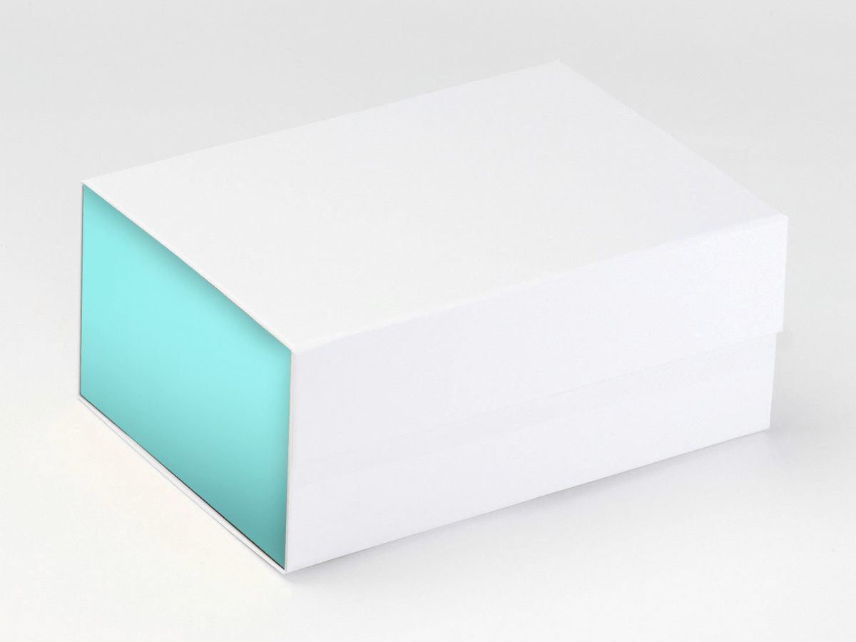 White A5 Deep Gift Box No Ribbon Featuring Robin Egg Blue FAB Sides® Decorative Side Panels