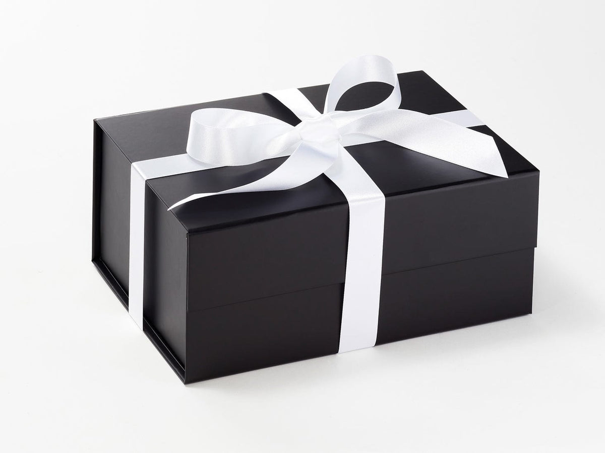 White Recycled Satin Featured on Black A5 Deep Gift Box