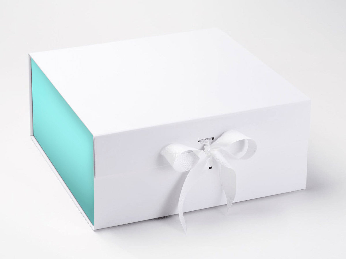 White XL Deep Gift Box Featuring Robin Egg Blue FAB Sides® Decorative Side Panels