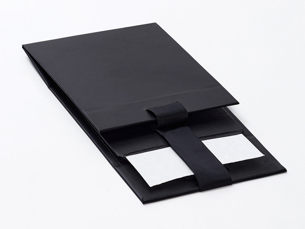Black Small Gift Box With Fixed Ribbon Supplied Flat