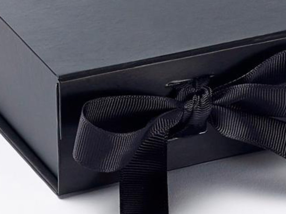 Small Black Folding Gift Boxes with Fixed Ribbon Ties