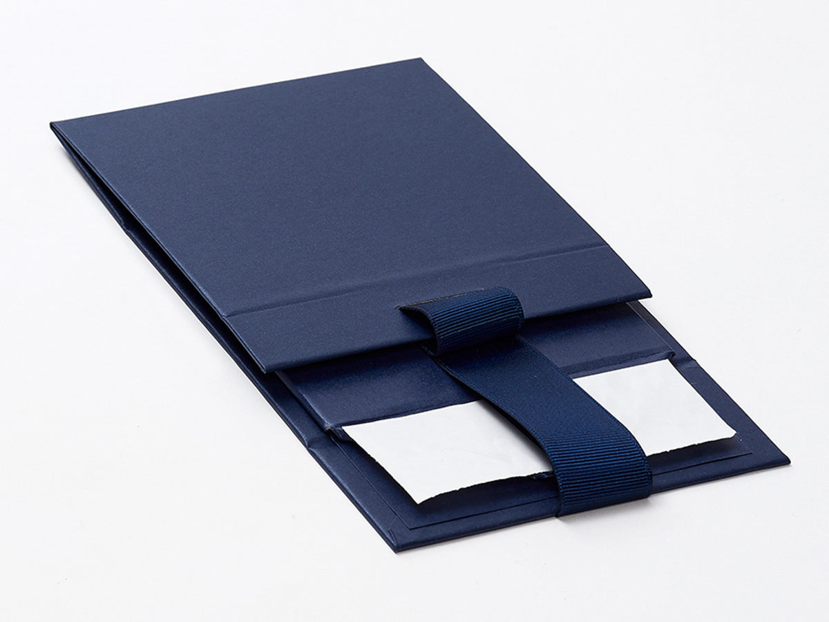 Navy Blue Small Gift Box With Fixed Ribbon Supplied Flat