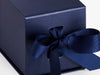 Navy Blue Small Cube Gift Box Ribbon Detail