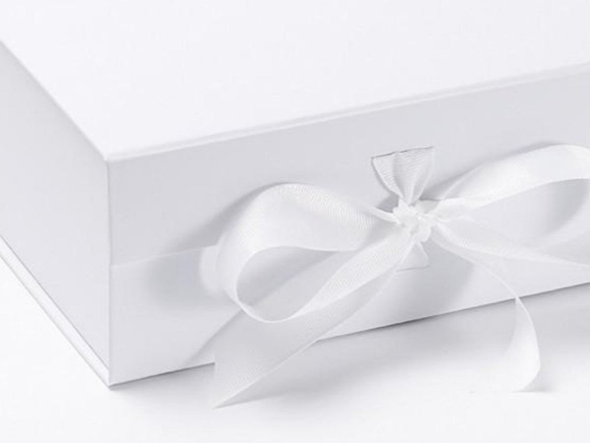 White A5 Deep Folding Gift Boxes with ribbon available from UK stock