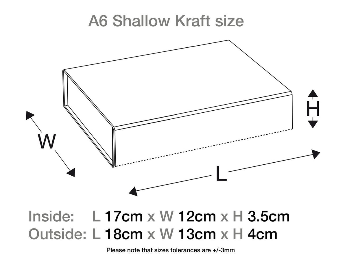 Natural Kraft A6 Shallow Gift Box Assembled Size in Centimeters