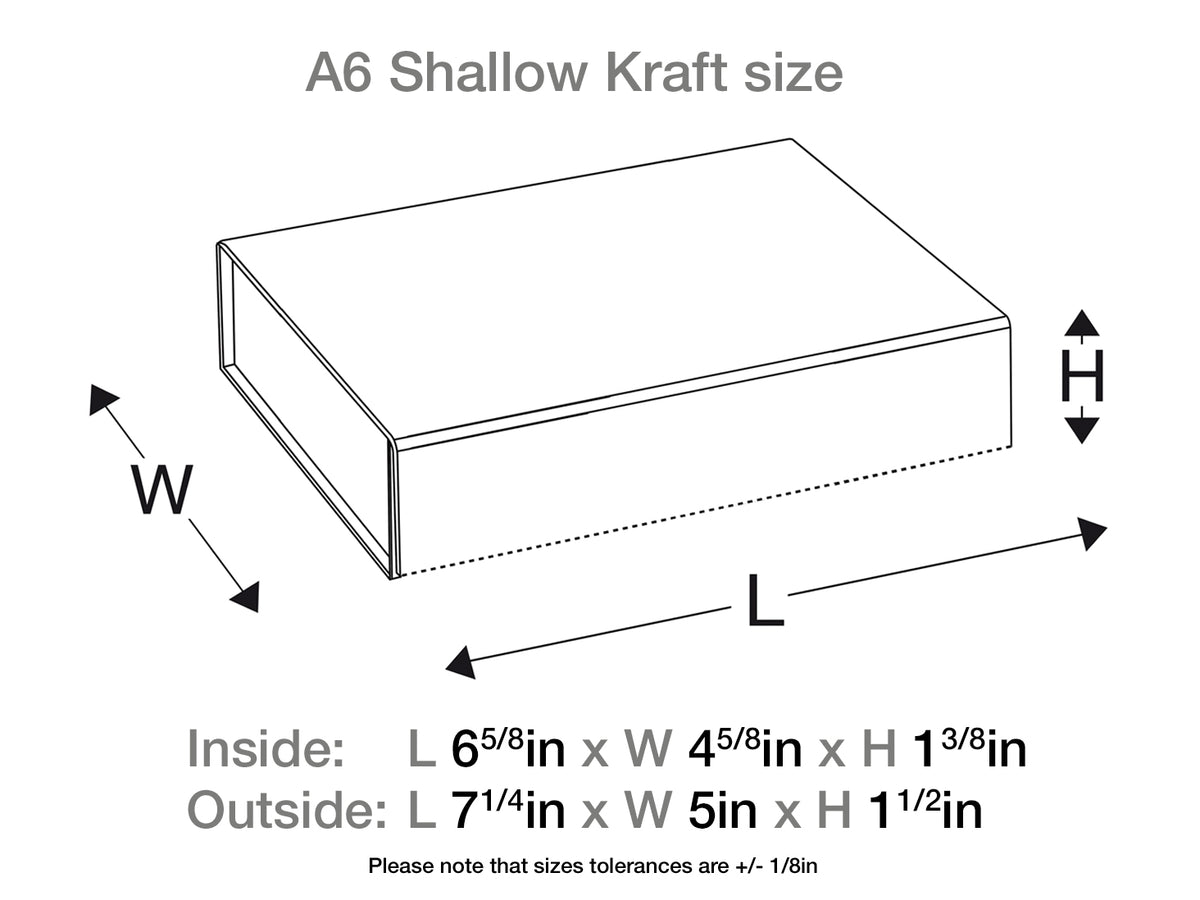 A6 Shallow Natural Kraft Gift Box Assembled Size Line Drawing