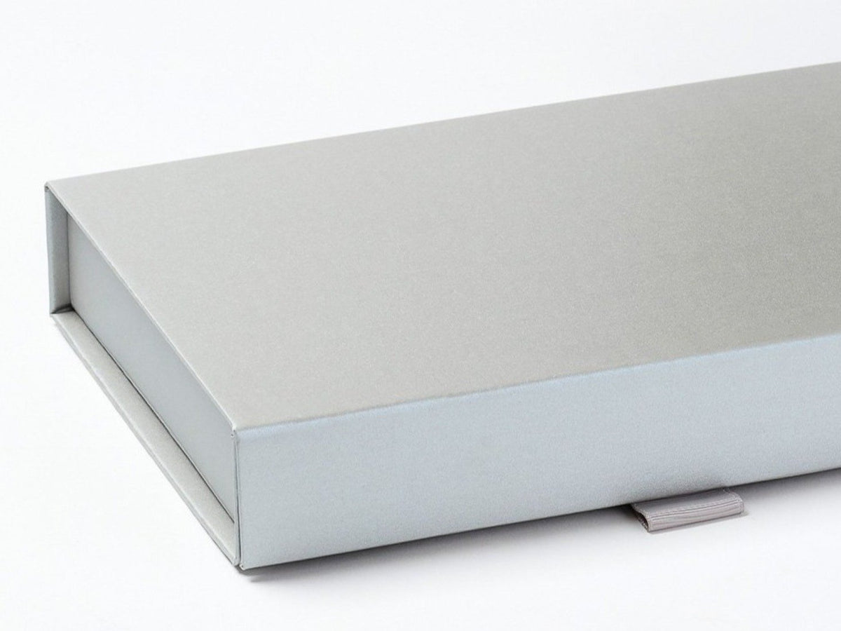 Silver A5 Shallow Gift Box Sample Ribbon Tab Detail