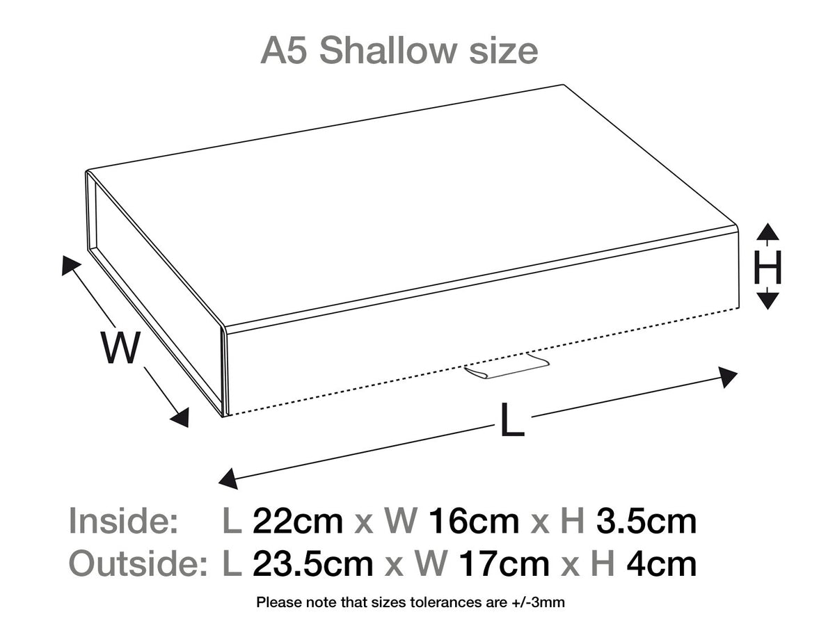 Navy A5 Shallow Gift Box Assembled Size in Centimeters