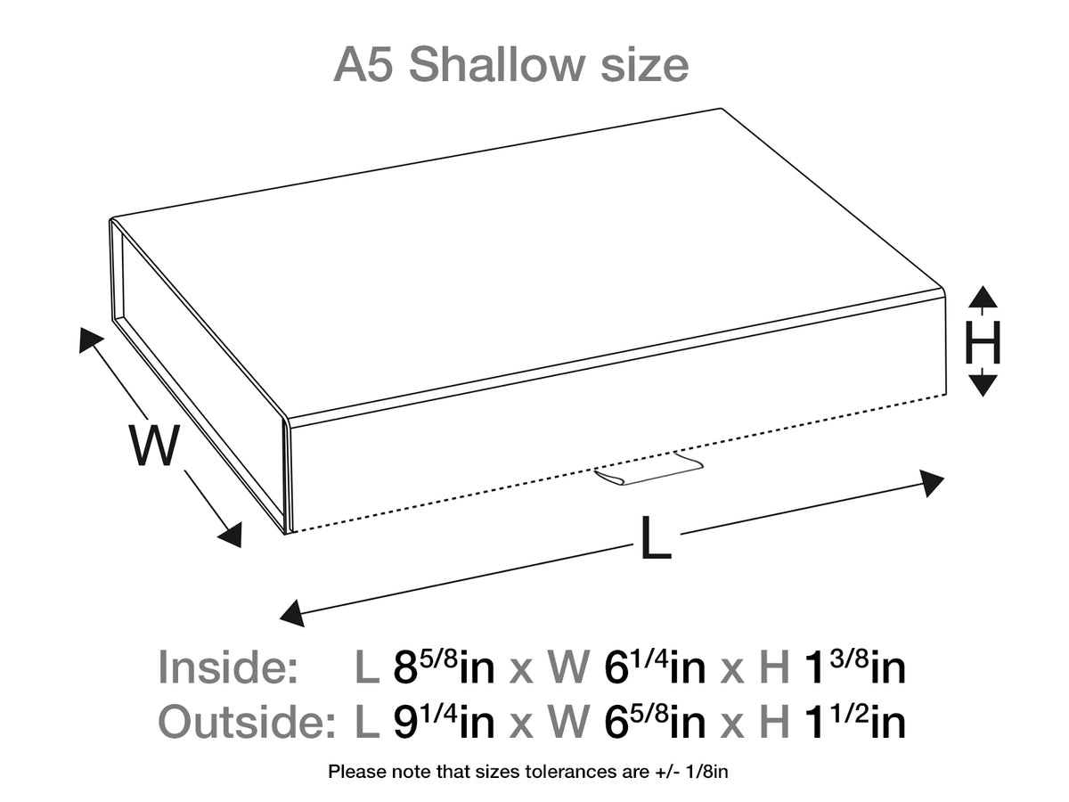 Black A5 Shallow Gift Box with Sizes in Inches