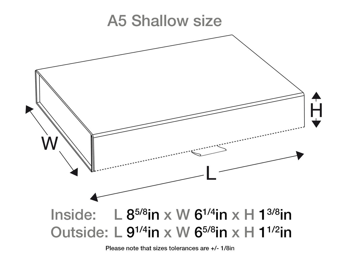 Ivory A5 Shallow Gift Box Sample Assembled Size in Inches