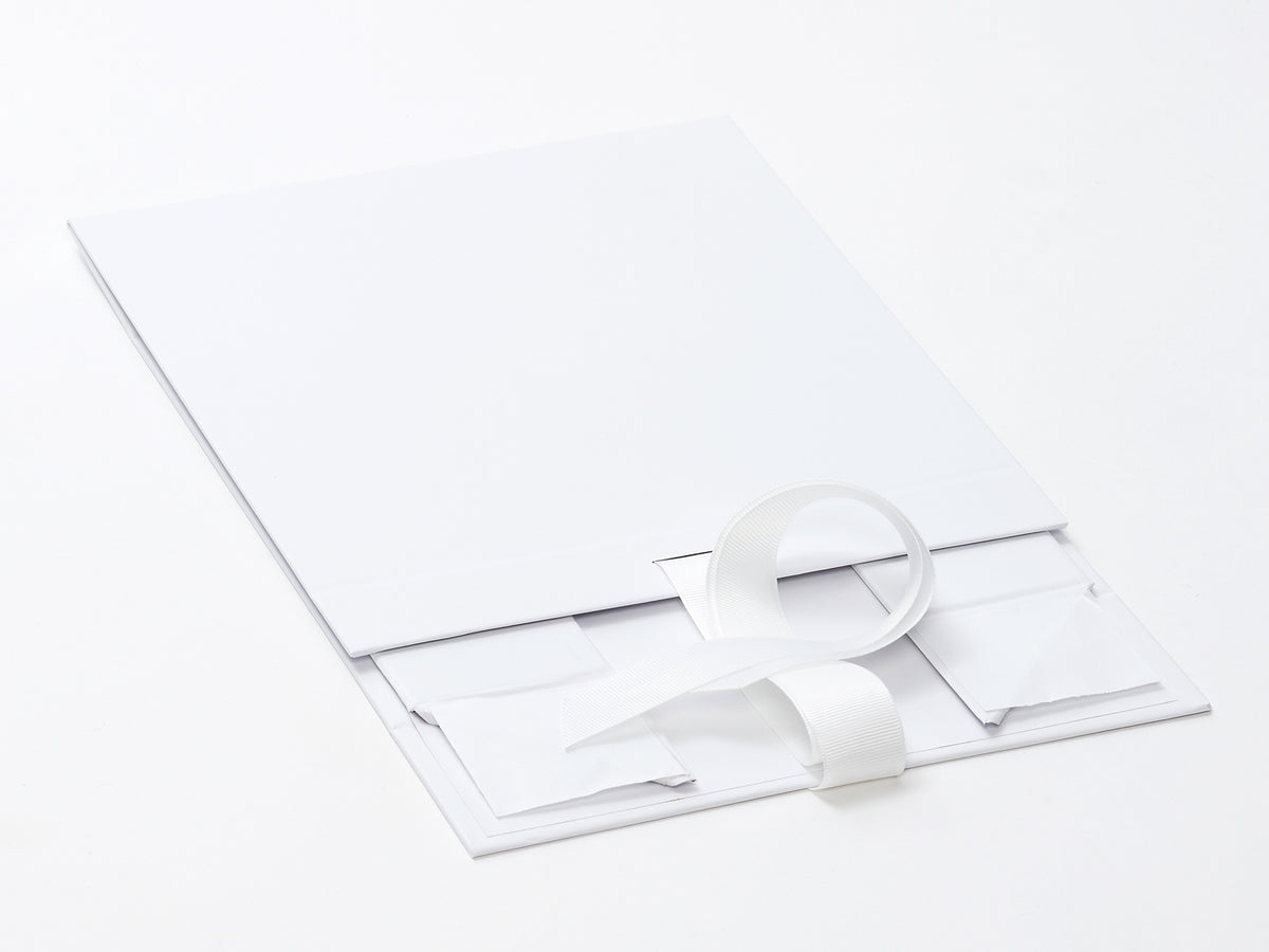 White Medium Gift Box with Fixed Grosgrain Ribbon Sample Supplied Flat