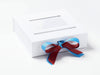 Example of Porcelain Blue and Cinnabar Double Ribbon Bow On Medium White Gift Box with White Photo Frame
