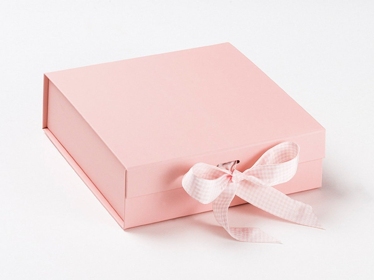 Pale Rose Pink Keepsake Hamper Gift Box with Gingham Ribbon from Foldabox