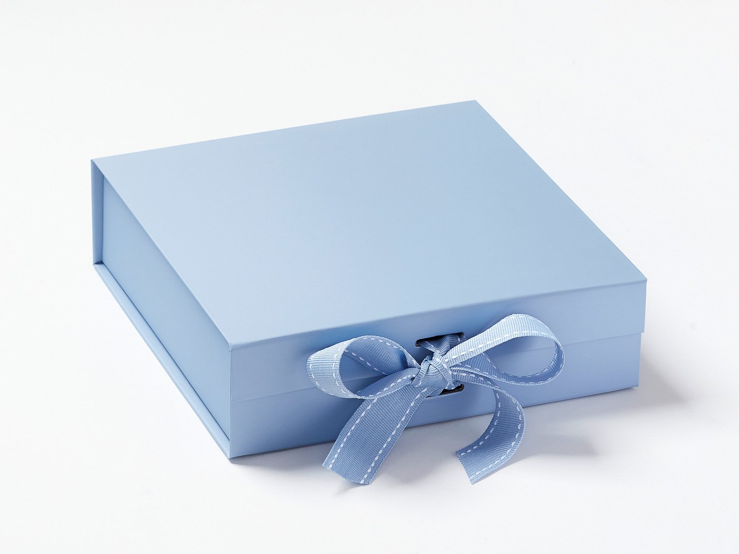 Pale Blue Medium Gift Box With Saddle Stitched Ribbon