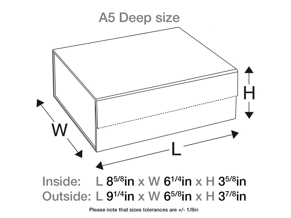 Silver A5 Deep Gift Box Sample Assembled Size in Inches