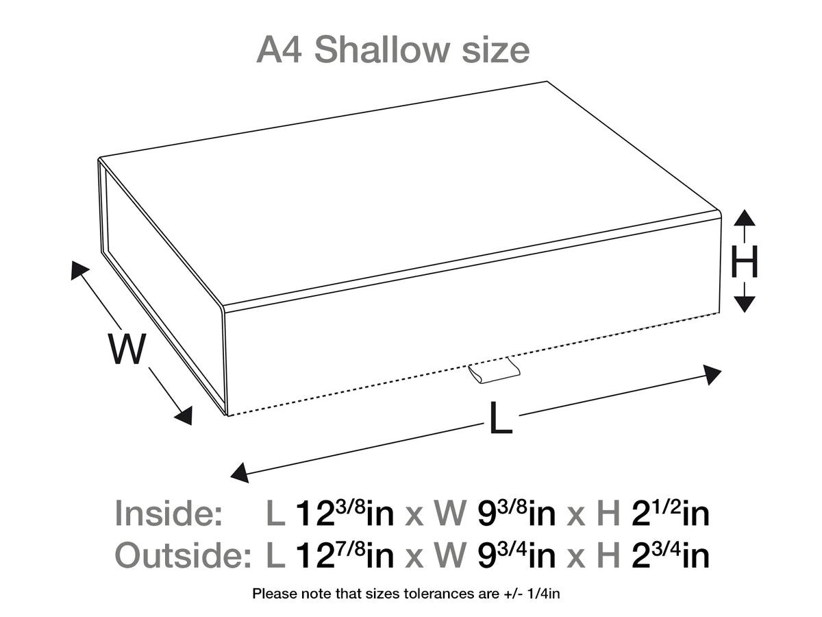 Silver A4 Shallow Gift Box Assembled Size in Inches