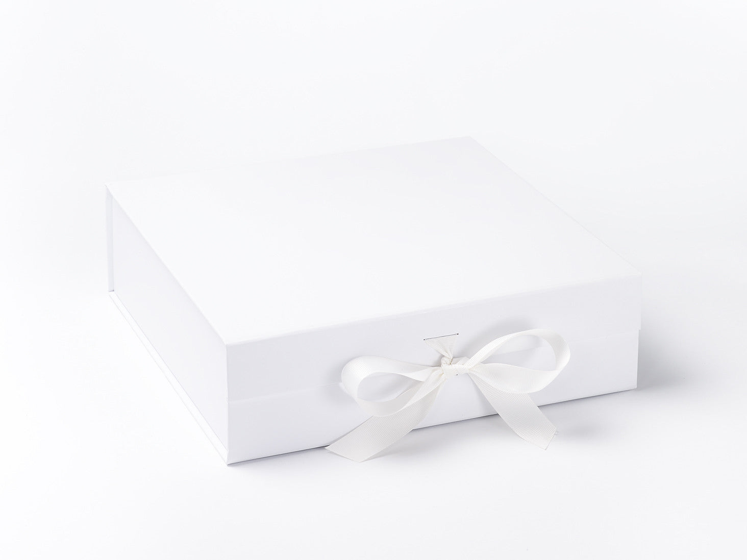 White Large Folding Keepsake Box with Fixed Grosgrain Ribbon Ties