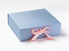 Example of Light Coral and Powder Pink Double Ribbon Bow Featured in Pale Blue Large Gift Box