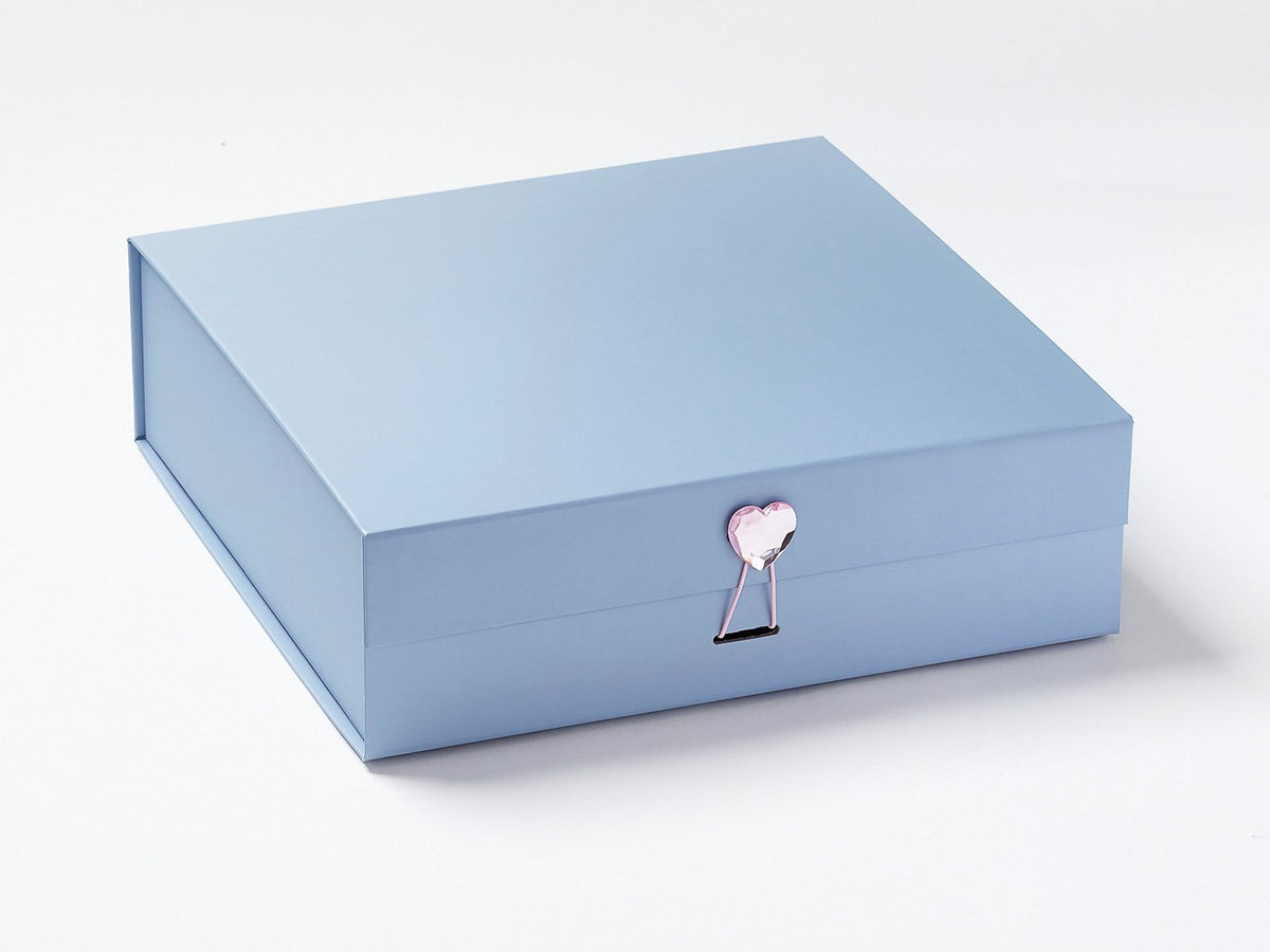 Pale Blue Large Gift Box Featured with Rose Quartz Heart Gemstone Closure
