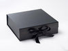 Large Black folding gift box with fixed ribbon from Foldabox USA