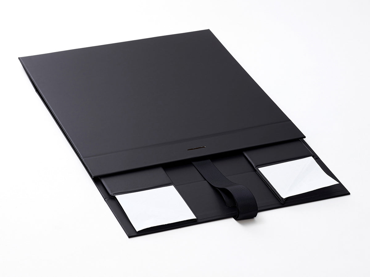 Black Large Folding Gift Box with Changeable Ribbon Supplied Flat