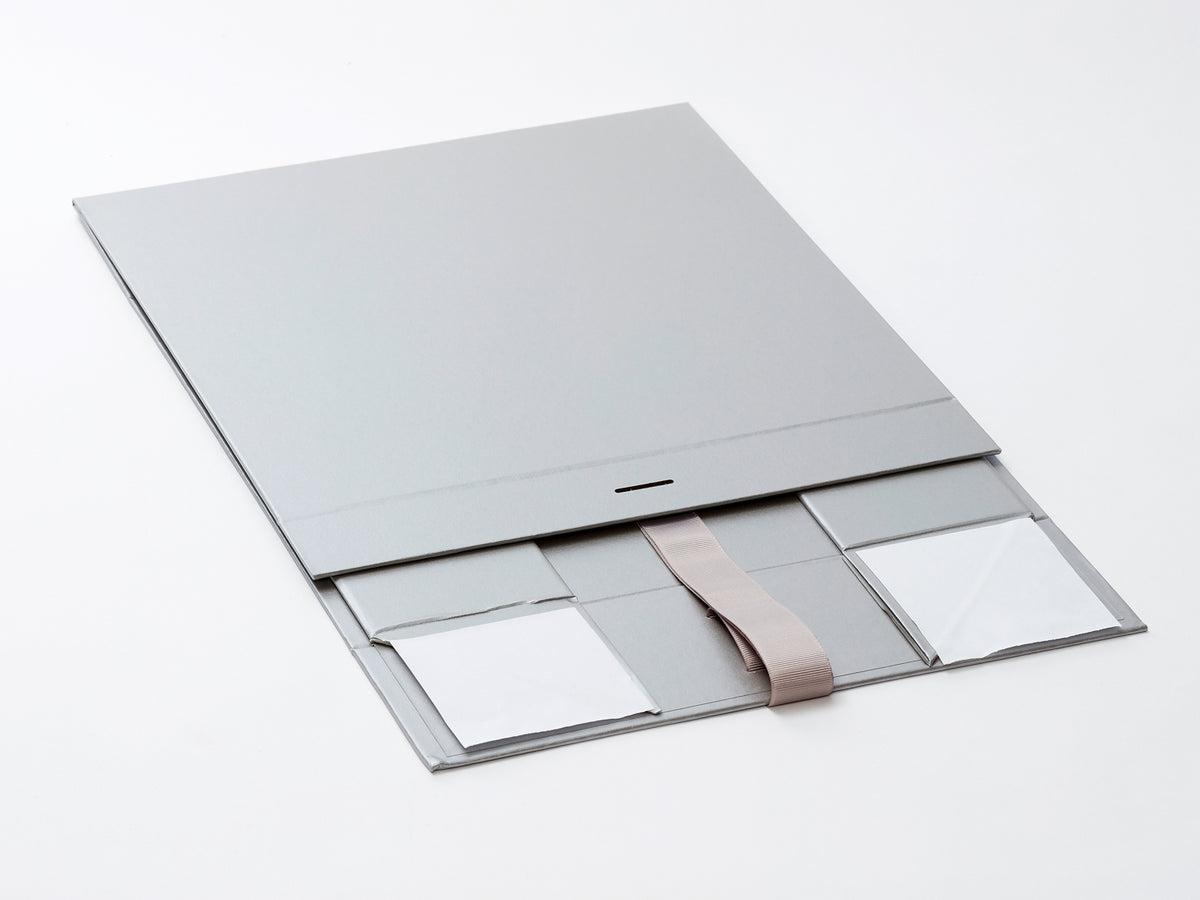 Sample Silver Large Folding Gift Box with Changeable Ribbon Supplied Flat