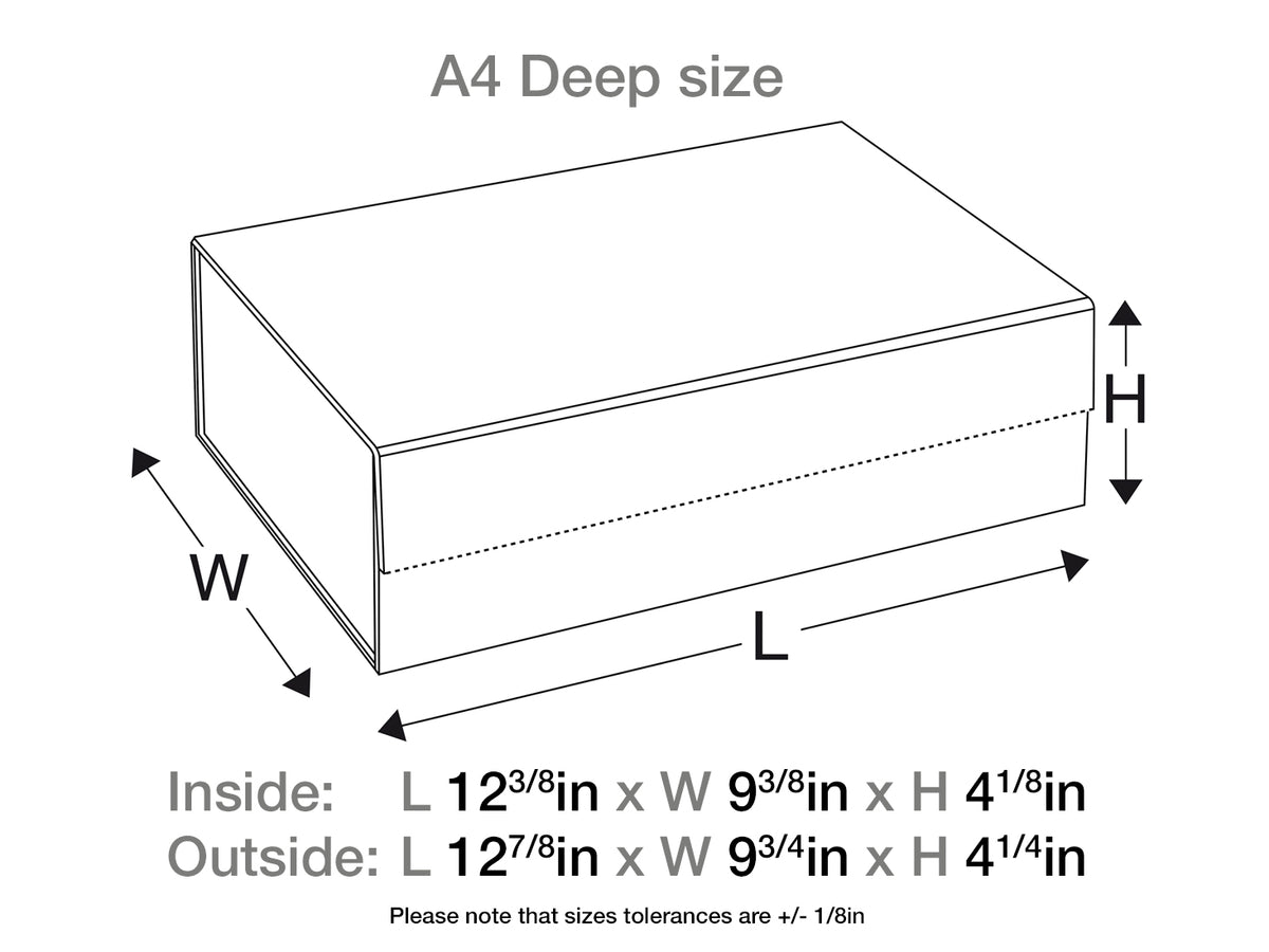 Gold A4 Deep Gift Box Sample Assembled Size in Inches