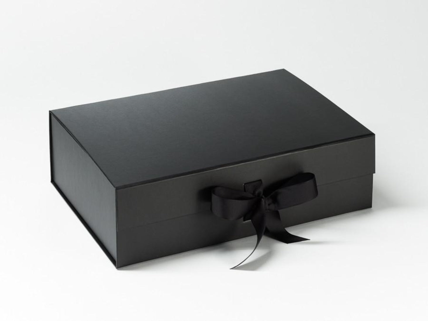 A4 Deep Black luxury folding gift box sample with fixed ribbon