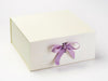 Ivory XL Deep Folding Gift Box Featuring Hyacinth Lilac Ribbon