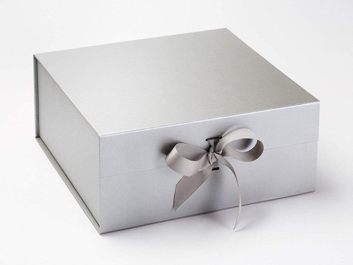 Silver XL Deep Folding Gift Box Supplied with Ribbon