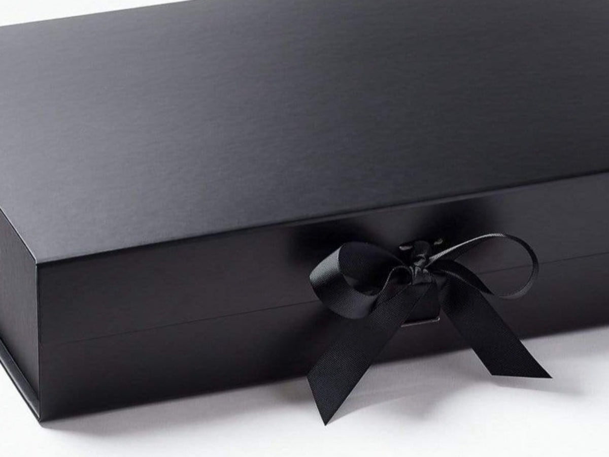 Black A3 Shallow Gift Box Sample Ribbon Detail