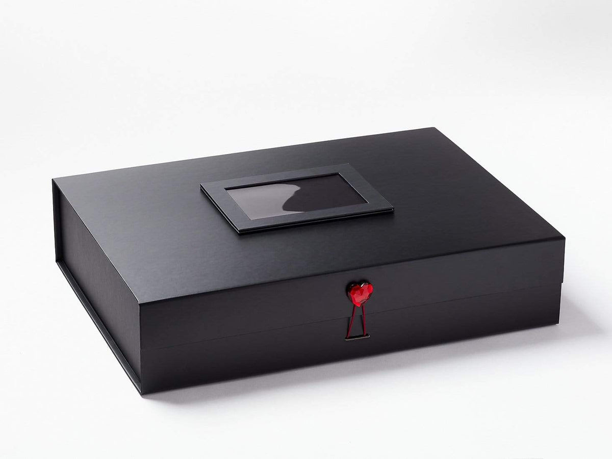 Black A3 Shallow Gift Box with Ruby  Heart Closure  and Black Photo Frame