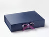 Navy Blue A3 Shallow Gift Box with Orchid and Amethyst Ribbon Double Bow