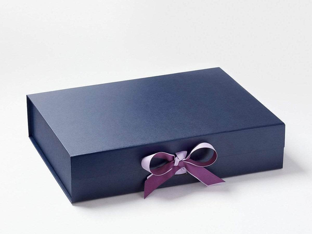 Navy Blue A3 Shallow Gift Boxes with changeable ribbon