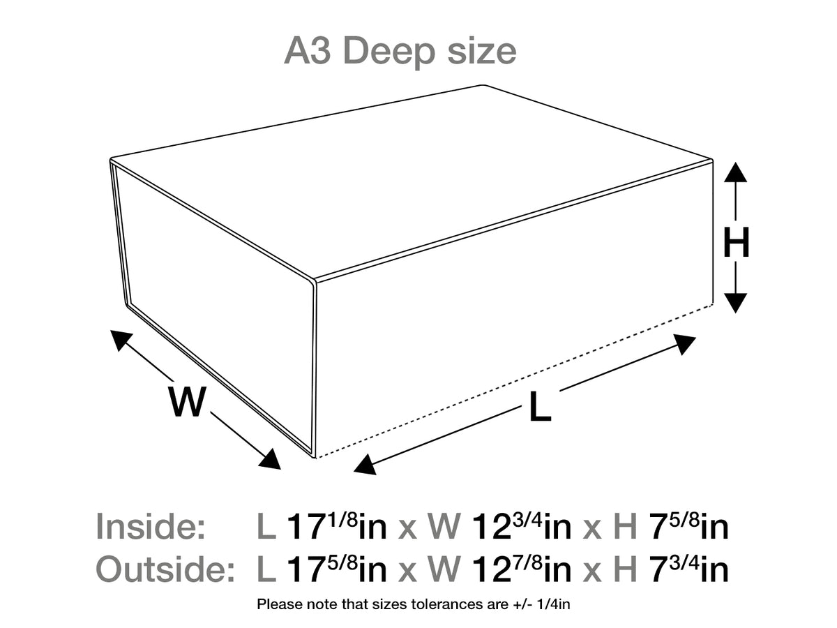 White A3 Deep Gift Box sample Assembled Size in Inches