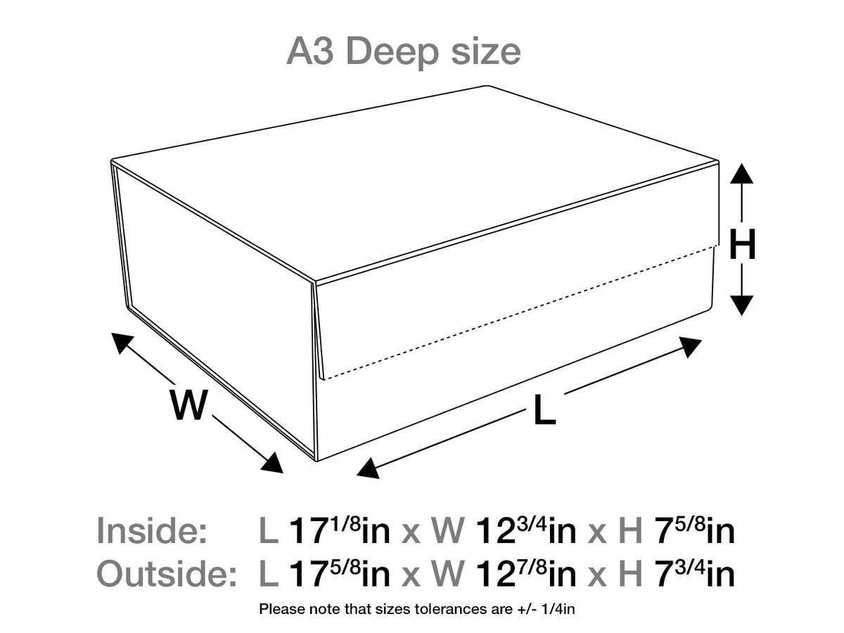 Black A3 Deep Gift Box Sample Assembled Size in  Inches