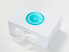 White Gift Box with Turquoise Custom Printed Logo