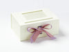 Example of Light Orchid and Rose Quartz Double Ribbon Bow Featured on Ivory A5 Deep Gift Box with Ivory Photo Frame