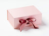 Example of Claret Wine and Sweet Nectar Double Ribbon Bow Featured on Pale Pink A5 Deep Gift Box