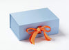 Example of Mango and Russet Orange Double Ribbon Bow Featured on Pale Blue A5 Deep Gift Box