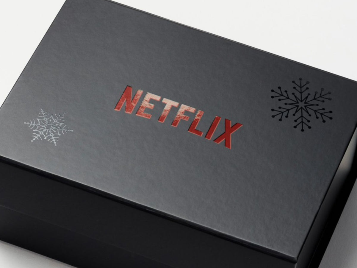 Black Folding Gift Box with Custom 2 Color Screen Printed Logo