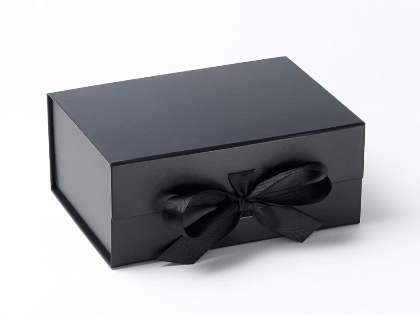 Black A5 Deep Folding Gift Box with fixed ribbon from Foldabox USA