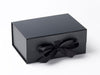 A5 Black Folding Gift Box with fixed ribbon ties and snap shut closure
