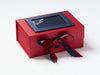 Navy Blue Photo Frame on  Lid of Red A5 Deep Gift  Box with Peacoat Ribbon